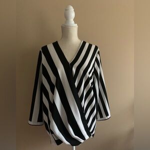 Alfani Black and White Stripe Faux Wrap Top Tunic Blouse
